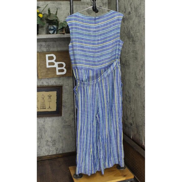 Tahari ASL Womens Striped Cropped Jumpsuit TLMU9WR515 12 Ivory Blue - Picture 2 of 7